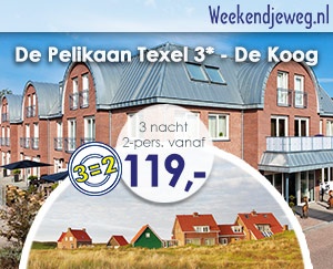 Weekendjeweg - De Pelikaan Texel 3* vanaf 118,98. Weekendjeweg - De Pelikaan Texel 3* vanaf 118,98.