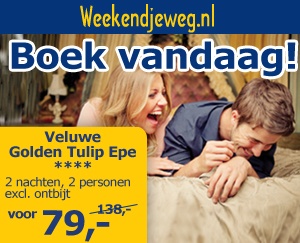 Weekendjeweg - Golden Tulip Epe 4* vanaf 79,-. Weekendjeweg - Golden Tulip Epe 4* vanaf 79,-.