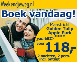 Weekendjeweg - Maastricht, Golden Tulip Apple Park 4* Vanaf 118,00. Weekendjeweg - Maastricht, Golden Tulip Apple Park 4* Vanaf 118,00.