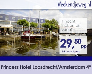 Weekendjeweg - Princess Hotel Loosdrecht/Amsterdam 4* vanaf 59,-.