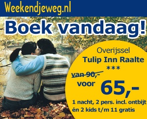 Weekendjeweg - Tulip Inn Raalte 3* vanaf 59,-. Weekendjeweg - Tulip Inn Raalte 3* vanaf 59,-.