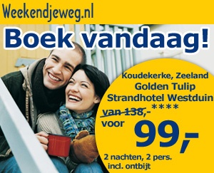 Weekendjeweg - Zeeland, Golden Tulip Strandhotel Westduin Koudekerke 4* Vanaf 99,00.